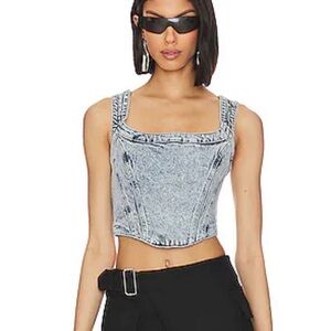 Light Wash Denim Corset Crop Top - Women's All Saints from Revolve